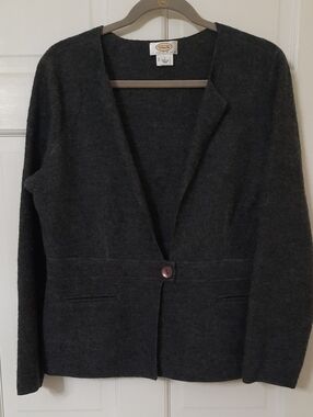 Talbots Charcoal Open-Front Wool-Blend One-Button Jacket